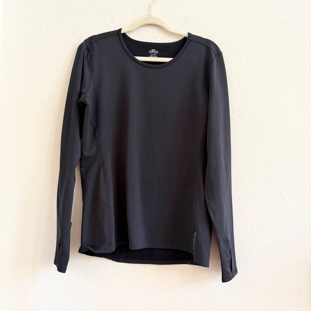 Hot Chillys‎ Mens XL Black Long Sleeve Base Layer Top Performance Thumbholes